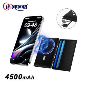 Batterie externe personnalisée 4500 mAh en cuir PU avec porte-cartes et chargement sans fil, batterie externe de voyage avec emplacement pour carte pour téléphone - Product Image 1