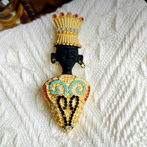 Broche vintage de style occidental antique, exotique, noir, maure, roi égyptien antique, pour fêtes, cadeaux, accessoires vestimentaires pour costume et manteau - Product Image 1