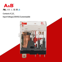 Relais électromagnétique miniature scellé A&B ABFT1CO730LT 12A 230V sur rail DIN 1NC avec bobine de relais de puissance, LED et interrupteur de test