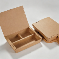 Boîte à repas à emporter RUNWELL multi-compartiments en papier kraft épaissi, empilable, jetable, pour plats à emporter, contenants alimentaires, collations