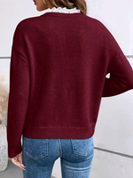 Pull tricoté décontracté pour femme, col en V, avec dentelle, respirant, anti-plis, extensible, tendance, 100 % coton, collection automne européenne, vente en gros