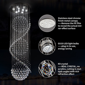Biệt thự sang trọng lớn pha lê ánh sáng mặt dây chuyền hiện đại cao Trần cầu thang dài dòng dẫn đèn chùm - Product Image 4