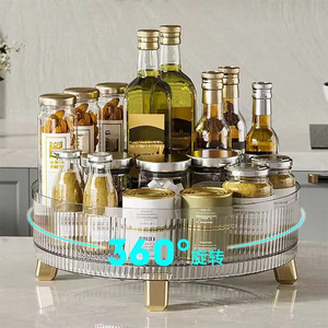 Caja organizadora giratoria transparente de plástico para cosméticos, organizador de escritorio para baño, cocina y almacenamiento de maquillaje. - Product Image 3