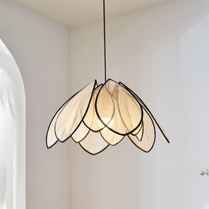 Lampe suspendue minimaliste moderne, couleur crème, ronde, E27, commande par interrupteur LED, pour salon, chambre à coucher, salon de thé - Product Image 2