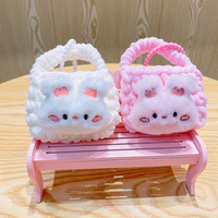 Porte-monnaie porte-clés portable en peluche lapin tricoté à la main, design tendance, motif dessin animé, doux, écologique et mignon, vente en gros, nouveau style