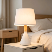 Lampe de chevet style mixte en acier et bois E27, support en bois, abat-jour, lampe de table de chevet pour chambre d'enfant, prix d'usine