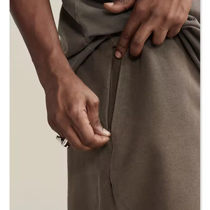 Setelan kaus dan celana pendek pria wanita, pakaian jalanan set 2 potong pakaian aktif warna polos lengan pendek cuci asam Vintage - Product Image 3