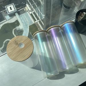Gobelet en verre iridescent droit de 25 oz avec couvercle en bambou et paille, personnalisable par sublimation, en provenance de notre entrepôt aux États-Unis - Product Image 5