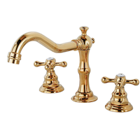 Robinet de salle de bain de luxe antique en laiton massif, finition or poli, 3 trous, poignée croisée, pour projets de villas, vente en gros
