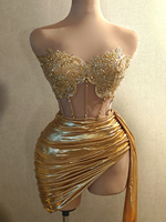 Jupes corset élégantes sans bretelles à paillettes 2 pièces ensemble dos nu formel Club fête Mini robe Sexy femmes scène danseuse Costumes