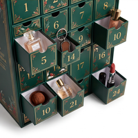 Maßgefertigter Waldgrüner 24-Tage Weihnachts-Adventskalender mit Goldfolie-Schubladen Doppeltüriger Countdown-Geschenkbox für Beauty-Geschenke