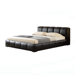 Mlifel Italian Style Genuine Leather Bed Double Size Modern Minimalist Upholstered <b>Headboard</b> Black Pixel Bed Master Bedroom - Product Image 5