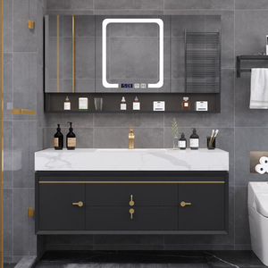 Modern Lacquer MDF Bathroom Vanity Unit with Smart <b>Mirror</b> Cabinet <b>Wall</b>-Mounted Ceramic Basin Water Resistant Hospital Use - Product Image 4