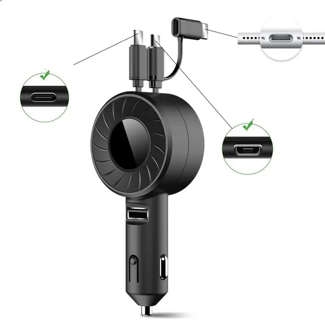 Car Charger With 3 In1 Retractable Usb Cable Car Charger Quick Charging Car Charger Power Electric Charging