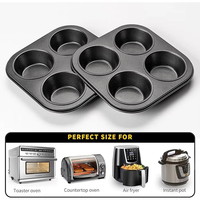 Xinze 4 trous profonds Yorkshire Pudding Pan moules antiadhésifs Hamburger Whoopie tarte Pan petits plateaux de cuisson en acier au carbone Muffin Top casseroles