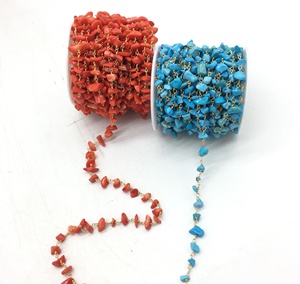 Cadena de Rosario de moda, cadena de cuentas de coral <span class=keywords><strong>turquesa</strong></span>, cadena de cobre hecha a mano - Product Image 2