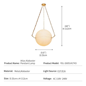Alabaster <b>Globe</b> Chandelier Brass Chain Modern Retro Living Room Villa Designer High-End Translucent Stone Sphere Pendant <b>Light</b> - Product Image 3
