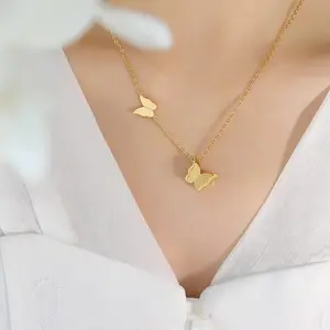 Minimalist Style Frosted Butterfly Pendant Necklace Earrings Ring Jewelry Set Plated With 18K Gold Fashionable Jewelry Set