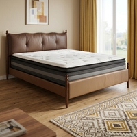 Base de Cama Moderna Tapizada en Cuero Marrón con Cabecera Acolchada, Plataforma de Madera Sólida, Colchón de Espuma, Muebles de Dormitorio