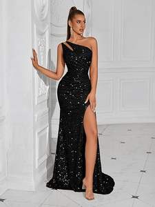 Vestido de Festa Sexy Longo Vestido de Noite Feminino de Um Ombro com Tule Brilhante Vestido de Festa Cocktail - Product Image 6