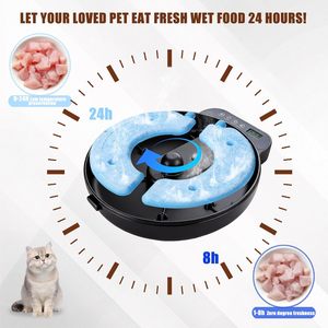 Distributeur automatique de nourriture humide pour chats et chiens avec 2 blocs de glace, en plastique, facile <span class=keywords><strong>à</strong></span> nettoyer, compatible micro-ondes, rechargeable - Product Image 4