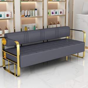 Sillas de espera para peluquería, área de asientos para salón de belleza y barbería, sofá de acero inoxidable chapado en oro, banco para área de espera. - Product Image 5