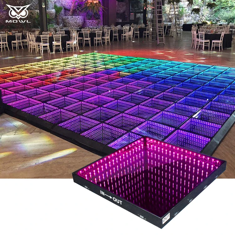 MOWL Stage Lights Tempered Glass Magnetic Infinity Mirror Panel 3d Effect LED Dance Floor for Wedding Party