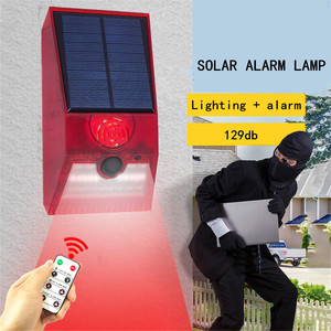 Lampe d'alarme solaire multifonctionnelle avec télécommande, sirène d'alarme <span class=keywords><strong>de</strong></span> sécurité, <span class=keywords><strong>détecteur</strong></span> <span class=keywords><strong>de</strong></span> <span class=keywords><strong>mouvement</strong></span> PIR, <span class=keywords><strong>détecteur</strong></span> <span class=keywords><strong>de</strong></span> <span class=keywords><strong>mouvement</strong></span>, <span class=keywords><strong>applique</strong></span> <span class=keywords><strong>murale</strong></span> pour la maison, la cour, l'<span class=keywords><strong>extérieur</strong></span> - Product Image 1