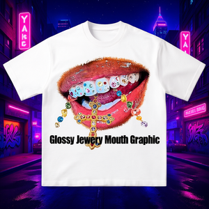 T-shirt Oversize Lucida con Grafica Gioielli e Bocca, Stile Streetwear Y2K, Divertente Meme, Regalo di Natale - Product Image 3