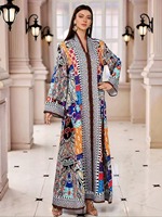 Abaya de Luxe pour Femmes Modestes de Dubaï, en Polyester de Haute Qualité, Tissu Confortable et Respirant, Motif Floral, Col en V, Strass