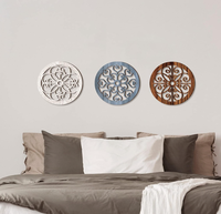 Décoration murale ronde rustique épaisse et durable en 3 pièces pour salon, chambre, maison, intérieur, extérieur, bureau