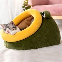 Lit pour animaux de compagnie en forme de grenouille, nouveauté, pour chats, nid pour chatons semi-fermé et chaud pour l'hiver, lit pour chien en peluche durable en forme d'animal