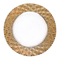 Vaisselle de table en verre transparent de 13 pouces pour le dîner Assiettes décoratives pour le mariage avec bord doré Vente en gros