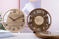 Jam Dinding Kayu Oak Desain Kreatif dengan Bingkai Kayu Rattam Modern untuk Rumah