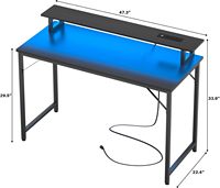 Bureau de jeu en métal noir avec éclairage LED, prises de courant, ports de charge USB, support pour écran, poste de travail informatique de 40 pouces