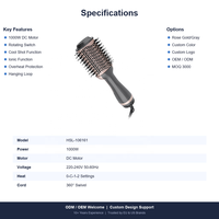 Brosse coiffante à air chaud 1000W avec moteur DC, 3 vitesses, fonction air froid, ionique, volumisante, brosse ronde, cordon rotatif à 360°, protection contre la surchauffe