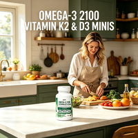Omega 3 2100mg dengan Vitamin K2 100mcg dan D3 50mcg Mini Softgels 120 Kapsul Persediaan 30 Hari Rasa Jeruk Suplemen OEM