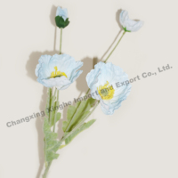 Vente en gros de fleurs de coquelicot bleu clair de haute qualité artificielles avec tiges pour la décoration extérieure du salon de mariage