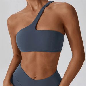 Soutien-gorge de sport personnalisé pour femme, doux, asymétrique à une épaule, uni, dos nu, pour la gym, le fitness et l'entraînement - Product Image 4