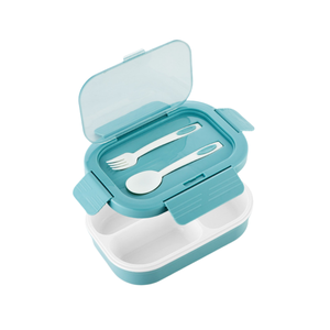 Qc06 leakproof nhựa Bento Hộp Ăn Trưa với muỗng và nĩa, xách tay hai lớp <span class=keywords><strong>container</strong></span> thực phẩm cho trẻ em và người lớn ăn trưa hộp - Product Image 2