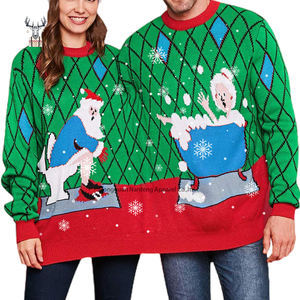 <span class=keywords><strong>Pull</strong></span> de Noël <span class=keywords><strong>moche</strong></span> pour deux personnes, en tricot double, col rond, 100% coton, personnalisé par Nanteng, OEM, drôle, Père Noël - Product Image 1