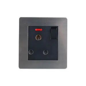 High-end Stainless Steel Hotel Household Three-Core Round Hole Wall MF Switches Socket With Neon Light