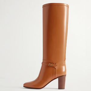 Large Size 46 Solid Wide Fit Women's Knee High Boots Buckles Chunky High <b>Heels</b> Shoes <b>Round</b> <b>Toe</b> on Long Booties - Product Image 6