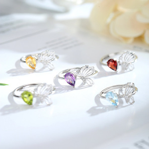 9 Fine 925 Sterling Silver Butterfly <b>Adjustable</b> <b>Rings</b> 5*7mm Pear Cut Natural Stones Crystal Garnet Handmade Trendy Party Jewelry - Product Image 3