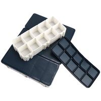 Palette de rangement pour peinture vide, 68 pots, boîte en plastique blanc, couvercle en caoutchouc vert