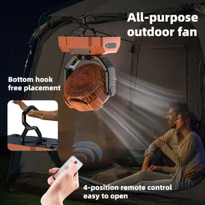 Outdoor Portable Electric Battery Powered Power Bank Function LED Rechargeable Fan 10000mAh Remote Outdoors Camping Fan