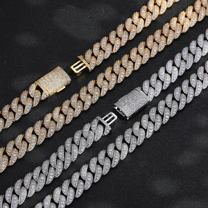 Nuevo Collar de Cadena Cubana de Estilo Hip-hop Transfronterizo, de 12mm/18mm de Ancho, Totalmente Pavimentado con Circonita Cúbica, con Eslabones de Burbuja, Chapado en Cobre - Product Image 4