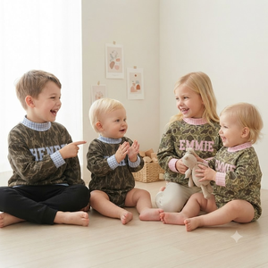 Felpa con Collo Alto Mimetica Personalizzata per Bambini, Outfit Coordinati per Famiglia, Tutina Oversize <span class=keywords><strong>Invernale</strong></span> Mimetica per Neonati - Product Image 2