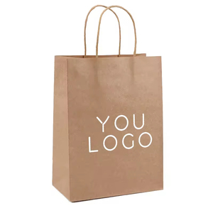 Sacs en papier kraft brun jetables avec impression de logo personnalisé pour la livraison de repas, le shopping et l'emballage de cadeaux avec poignées - Product Image 4