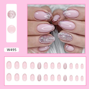 Pointes d'ongles portables en acrylique à couverture complète W495, forme <span class=keywords><strong>courte</strong></span>, <span class=keywords><strong>rouge</strong></span> clignotant et rose, style français - Product Image 2